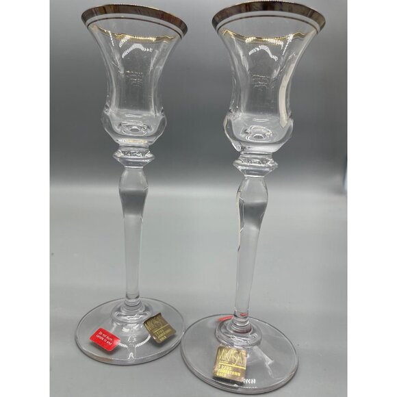 Mikasa set of 2 candle holders marked Austria T2073 Jamestown Gold 7.5" NEW READ - Picture 3 of 15
